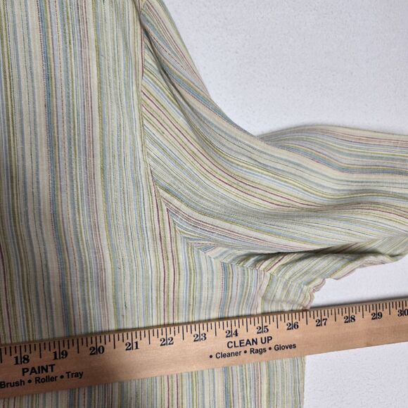 J. Jill 100% Linen Top 3X Green Multi Pin Stripe Button Front Boxy Coastal - Picture 11 of 13